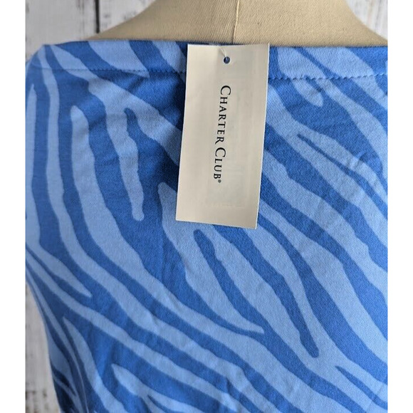 Charter Club Cotton Zebra Print Boat-Neck T-Shirt Blue‎ Size XS - Picture 3 of 3
